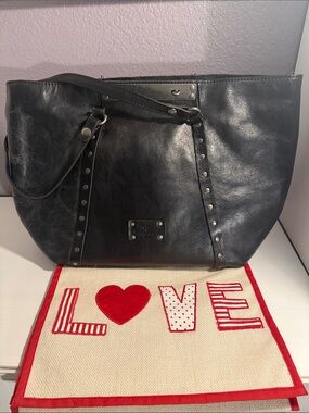 Patricia Nash Black Leather Studded Tote